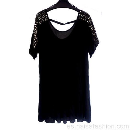 Vestido negro sexy con cuello en v para mujer